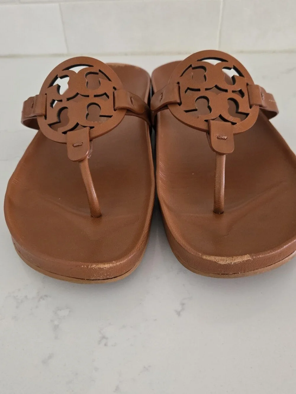 Tory Burch Miller Could Sandals Brown Leather Flat Bourbon Miele Size 10 Womens